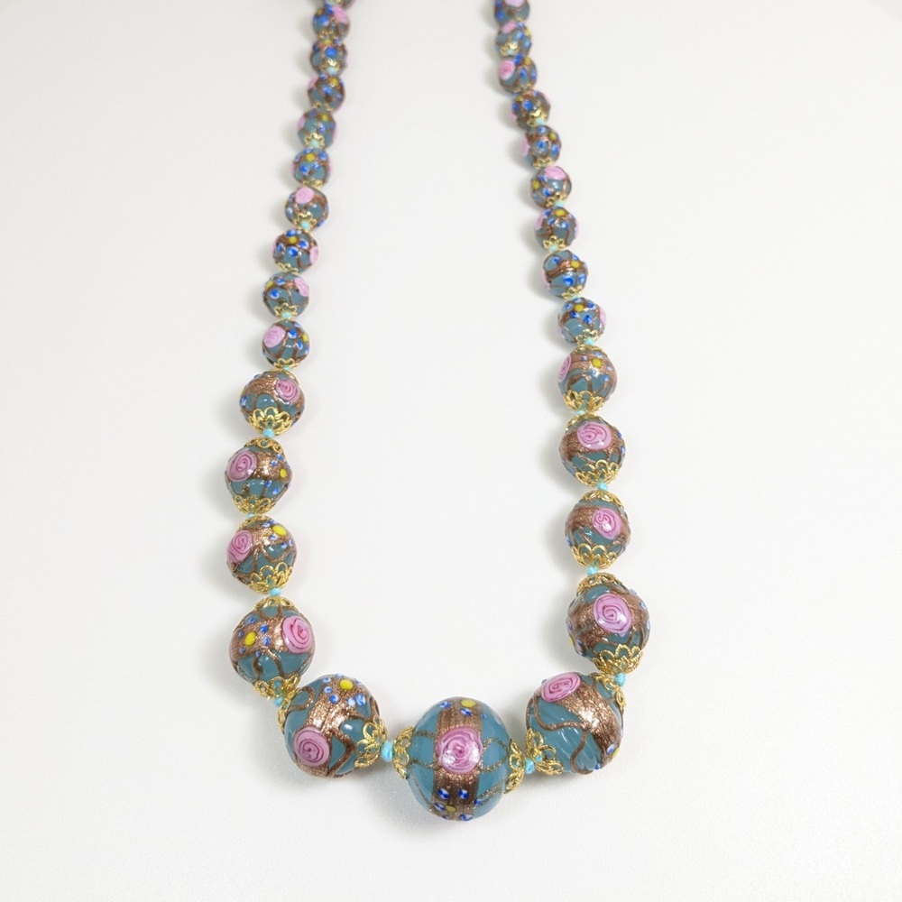 Vintage Italian 1950 Venetian Blue Wedding Cake Celeste Aventurina Necklace